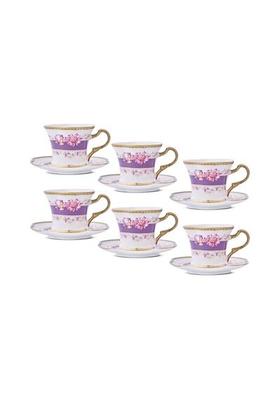 Aryıldız Lal 12 Parça 6 Kişilik Kahve Fincan Takımı Mor 90 Ml Çok Renkli