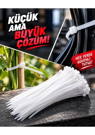 Tork Beyaz Kablo Bağı 4,5x250 Mm 100 Adet Plastik Kelepçe Cırt Kablo Toplayıcı 100 BEYAZ
