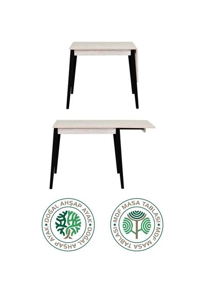 Vilinze Avanos Mdf Katlanır Traverten Ahşap Mutfak Masası - 70x80 Cm