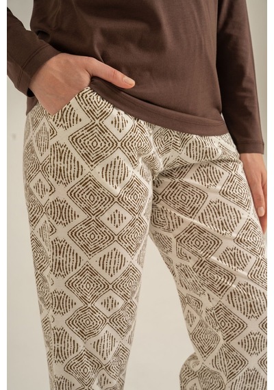 Pierre Cardin Kadın Kahverengi Uzun Kol Nakışlı Pijama Takım Pc9275-s-v1 Pc9275-s-v1
