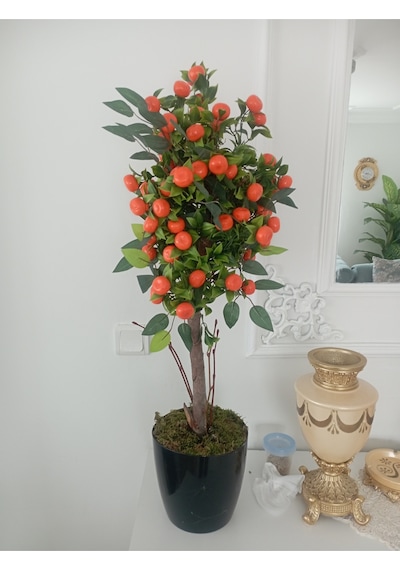 Dekoratif Mandalina Ağacı 90 Cm Doğal Görünümlü Yapay Ağaç Turuncu