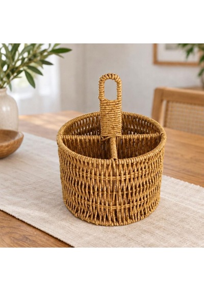 Rattan Yuvarlak Dik Bölmeli Kaşıklık Kahverengi