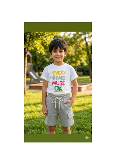 Eray Alp Kids Erkek Çocuk Baskılı Tişört Şort Takımı Yazlık Günlük Model Gri