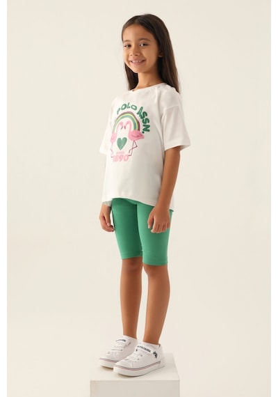 U.S. Polo Assn. U.s. Polo Assn Lisanslı Rainbow Krem Kız Çocuk Bermuda Takım 5274-43171 Krem