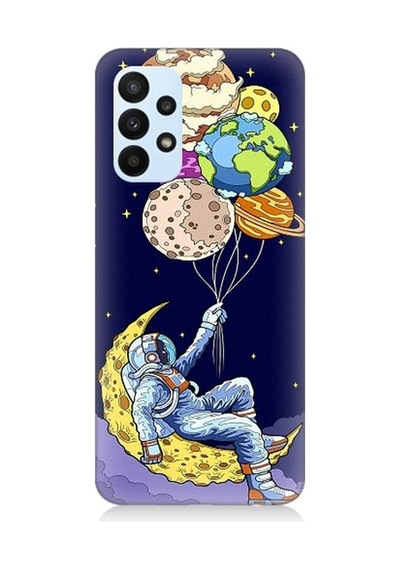 Samsung Galaxy A23 Uyumlu Astronot Ve Gezegenler Desenli Silikon Kılıf