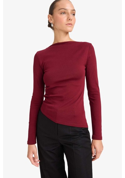 Defacto Slim Fit Dar Kesim Kayık Yaka Ribana Uzun Kollu Tişört G1581ax25aubr115 Bordo Defacto Slim Fit Dar Kesim Kayık Yaka Ribana Uzun Kollu Tişört G1581ax25aubr115 Bordo