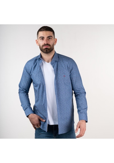 Ecer Slimfit Erkek Desenli Kot Gömlek Mavi