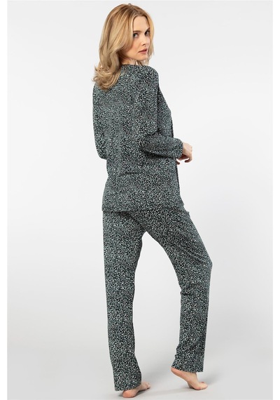 Türen 3382 Kadın Çiçekli Uzun Kollu Patlı Pijama Takımı-yeşil YESIL