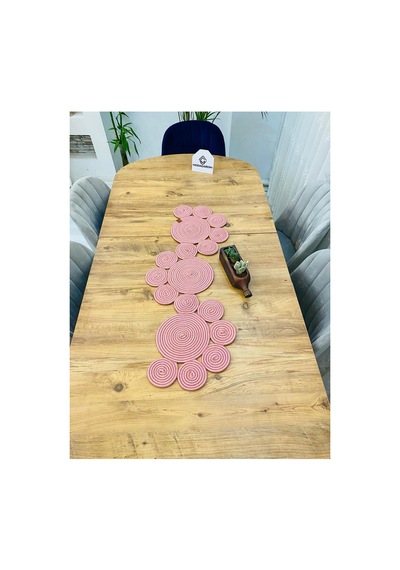 Jüt, Hasır, Dekoratif Masa Örtüsü,papatya Model Runner 30x100 Cm, Sehpa Örtüsü, Bohem Tarzı Pembe Pembe