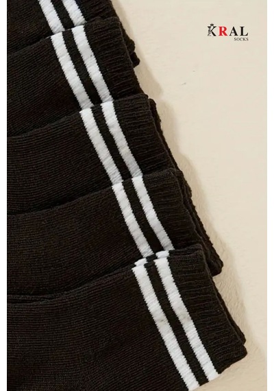 Kral Socks Erkek Kadın 3 Çift Çizgili Kolej Tenis Çorabı Pamuklu Terletmez Çorap Siyah