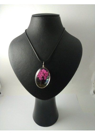 Yaşayan Canli Kolye/Kelebek Desenli Kurutulmuş Gelin Çiçeği-  Pemb Rose Gold