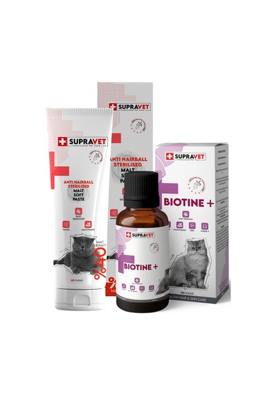 Supravet Kısırlaştırılmış Kedi Malt Macunu 100 G + Biotine Tüy Dökülmesi Engelleyici Damla 100 ML