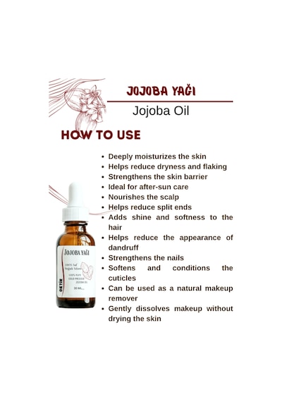 Jojoba Yağı 30 Ml Masaj- Yüz Yogası %100 Saf & Soğuk Sıkım Cilt Saç Tırnak Makyaj Temizleme