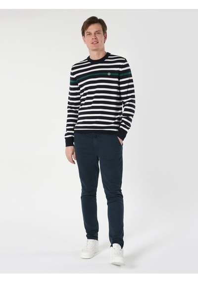 Colin's Regular Fit Bisiklet Yaka Çizgili Lacivert Erkek Kazak CL1064501_Q1.V1_NAV