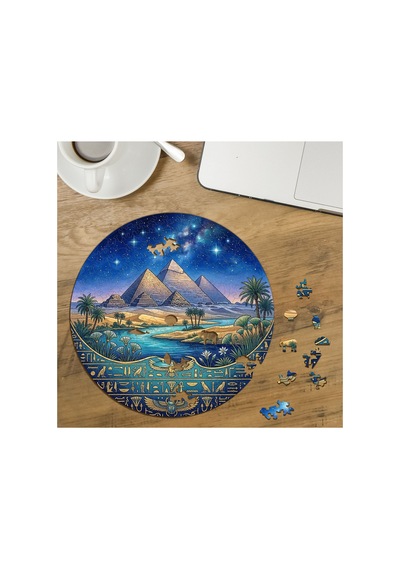 Antik Mısır - Nil Nehri Tasarımlı Özel Kesim Yuvarlak 272 Parça Ahşap Puzzle Mpda880