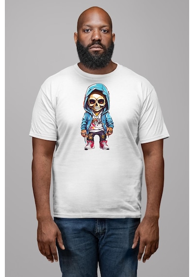 Hiphop Kurukafa Hoodie Unisex Unisex Beyaz Organik Baskılı T-shirt Penye Yüksek Kalite Beyaz