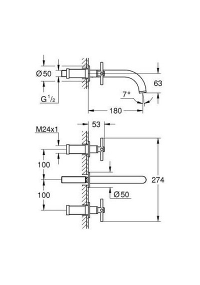 Grohe Atrio 3 Delikli Duvardan Lavabo Bataryası M-Boyut - 20661AL0 Siyah