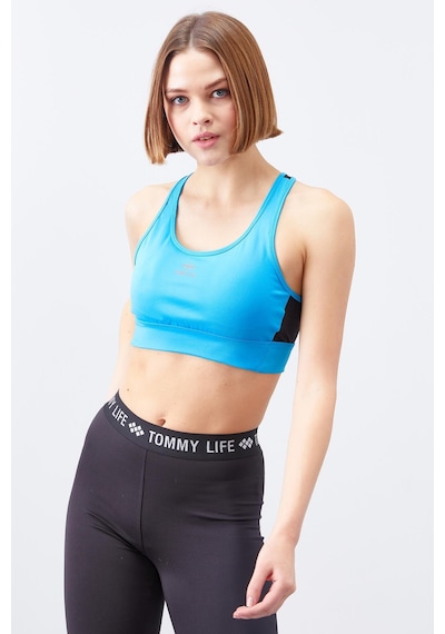 Tommy Life Turkuaz Çapraz Sırt Detaylı Slim Fit U Yaka Pedli Kadın Spor Büstiyer - 97121 Turkuaz