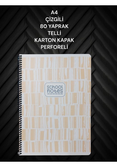 Çizgili A4 80 Yaprak Telli Defter Karton Kapak Perforeli Sarı