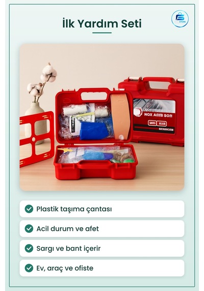 İlk Yardım Seti Büyük Acil Afet Çantalı Plastik Taşıma Kırmızı De