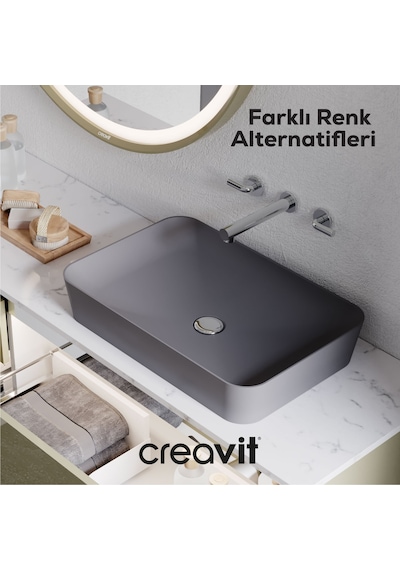 Creavit Loop Dikdörtgen Çanak Lavabo 40x60cm Beyaz Lp060-00cb00e-0000