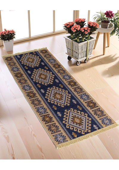 "çift Taraflı Kullanılabilir, Makinede Yıkanabilir, Modern Desenli Kilim 11 Farklı Ebat" Mavi Mavi