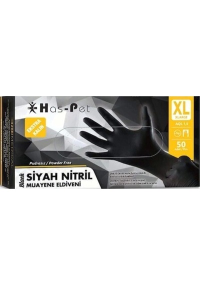 Haspet Ekstra Kalın Siyah Nitril Pudrasız Muayene Eldiveni Xlarge 50'li