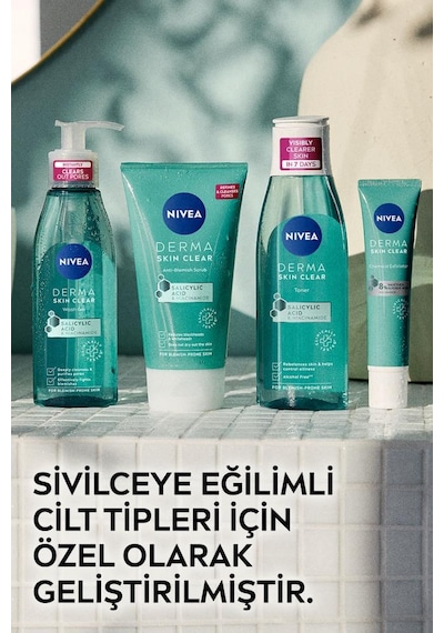 NIVEA Derma Skin Clear Sivilce Karşıtı Peeling 150 ML + Tonik 200 ML + Bez Çanta