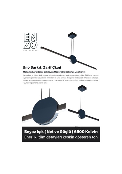 Unos Füme Lineer Sarkıt Avize - Aşağı Işık Beyaz Işık