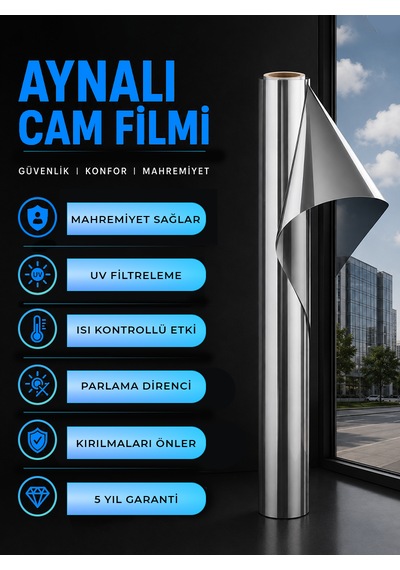Aynalı Cam Filmi 152 Cm X 5 Metre Güneş Isı Kontrolü Gündüz Mahremiyet Dekoratif Pencere Filmi