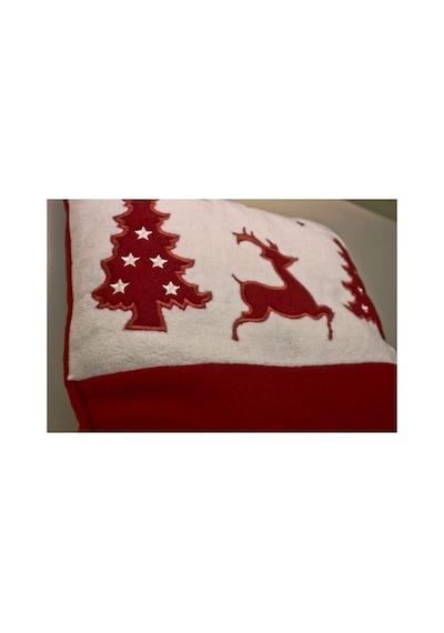 Işık Kasabası 65 Geyikli Noel Yastığı Yılbaşı Yastığı Kırmızı 15 X 25