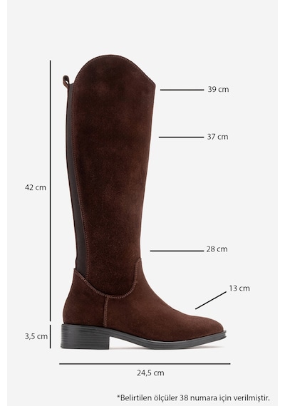 Luvishoes Ruız Kahverengi Süet Hakiki Deri Streç Detaylı Kadın Çizme Kahverengi