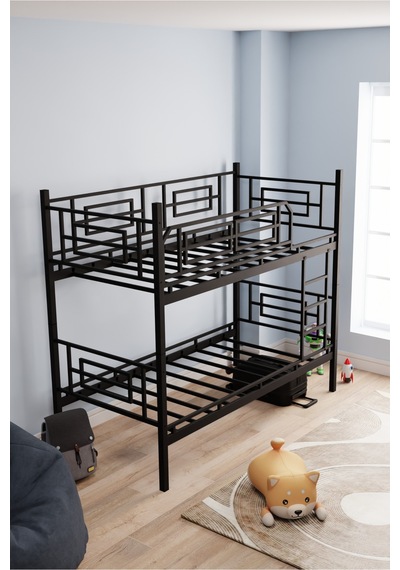 Moblay Defne Genç Çocuk Yatak Odası Metal Ranza Ve Karyola 90x200 Siyah 90 x 200