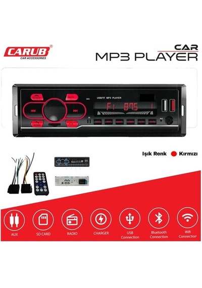 Carub Oto Teyp Usb Çalar 12v Kırmızı Işık