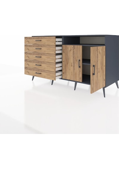 Kronos Konsol 2 Raflı 5 Çekmeceli 2 Kapaklı 176x59x99 Antrasit-ça Antrasit-çam