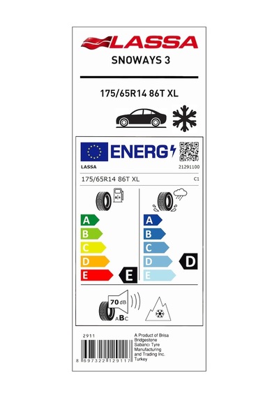 Lassa 175/65R14 86T Xl Snoways 3 Kış Lastiği 2022