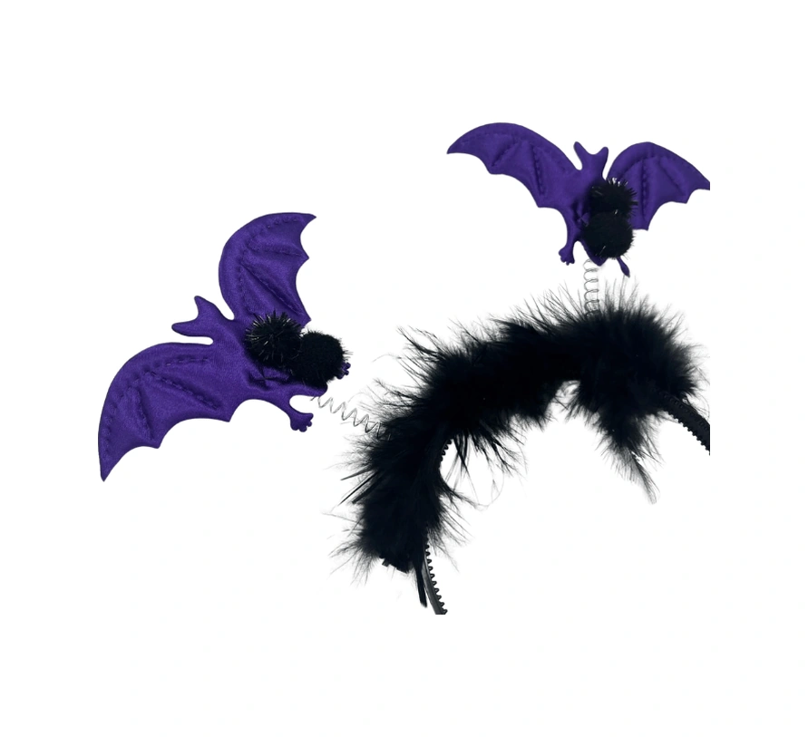 Halloween Cadılar Bayramı 2li Mor Yarasa Taç Tüylü Pari Aksesuarı Diğer
