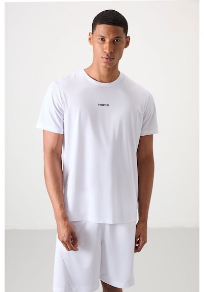 Tommy Life Beyaz Polyester Nefes Alan Dokulu İnce Esnek Standart Fit Erkek Performans T-shirt - 88384 Beyaz