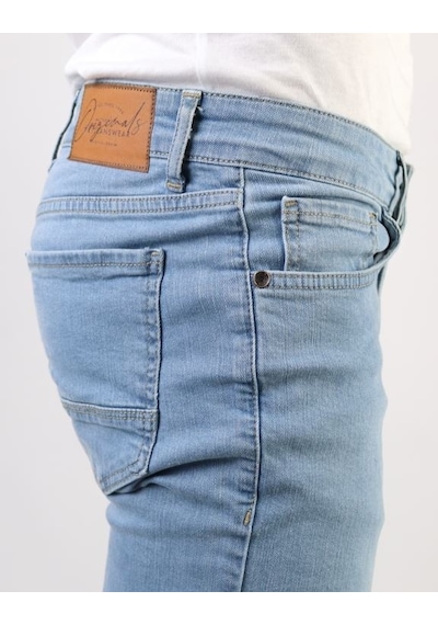 Erkek Taşlamalı Slim Fit Likralı Açık Mavi Kot Jean Pantolon Hlthe001956-A
