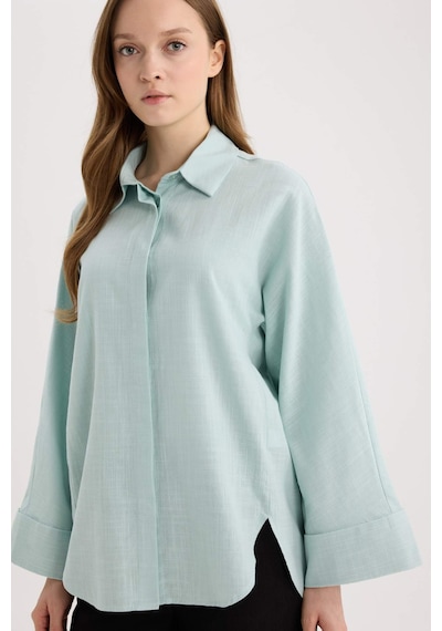 DeFacto Relax Fit Keten Karışımlı Uzun Kollu Tesettür Gömlek Tunik B9835AX25SPGN1113