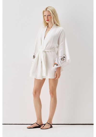 Sagaza Studio Ss6185 Desenli Kimono Kahverengi