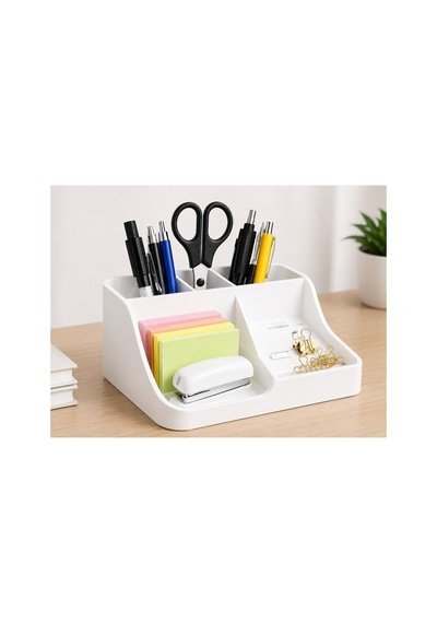 Masa Üstü Kalemlik Organizer 3d Baskı Şık Tasarım Çalışma Masası Organizer 17x13 Cm Beyaz Beyaz