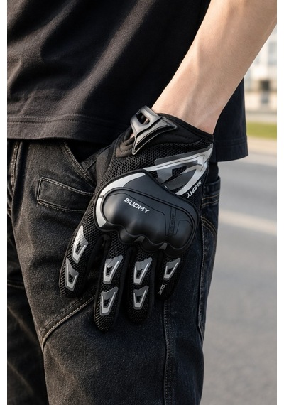 Single Sword Motosiklet Suomy Noctilucence Dokunmatik Darbeli Tam Parmak Koruma Motosiklet Bisiklet Scooter Kurye Eldiveni Siyah