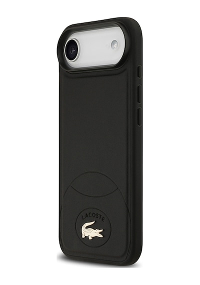 Apple Uyumlu iPhone 17 Air Kılıf Lacoste Lisanslı M-safe Şarj Özellikli Pu Deri Metal Logolu Kapak Siyah Siyah