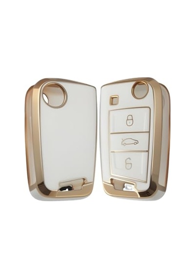 Autohan Keys Vw Golf 7, Golf 7.5, Tiguan, Polo Uyumlu Lüks Nano Anahtar Koruma Kılıfı, Beyaz-altın