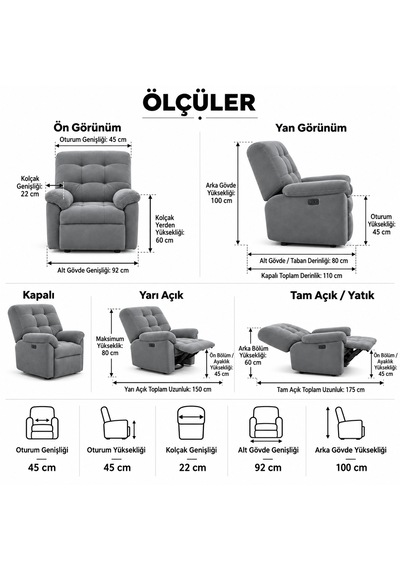 Smarto Relax Porto Masajlı Elektrikli Döner Sallanan Tv Koltuğu Kontrol Panelli Ergonomik Polyester Baba Koltuğu Gri Smarto Relax Porto Masajlı Elektrikli Döner Sallanan Tv Koltuğu Kontrol Panelli Ergonomik Polyester Baba Koltuğu Gri