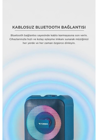 Kablosuz Alet Ses Sistemi Bluetooth Hoparlör Rgb Işıklı Taşınabilir Speaker D13 Mavi