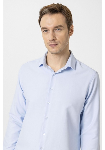 Süvari Buz Mavi Slim Fit Desenli Klasik Yaka Gömlek
