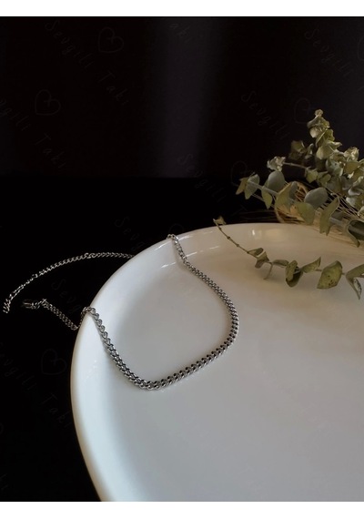İnce Gurmet Model Choker Çelik Zincir Kolye-choker Serisi Gümüş