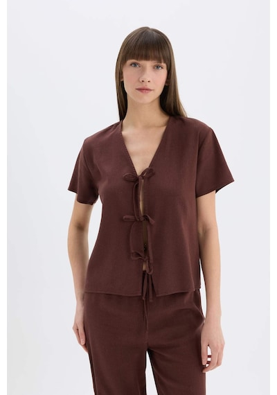 DeFacto Pijama Takımı Keten Kısa Kollu Üst Esnek Belli Alt-Fall in Love E3571AX25SPBN166 DeFacto Pijama Takımı Keten Kısa Kollu Üst Esnek Belli Alt-Fall in Love E3571AX25SPBN166